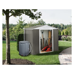 Abri jardin métal "Dallas" - 5,29 m² avec gouttière et récupérateur d'eau - Taupe