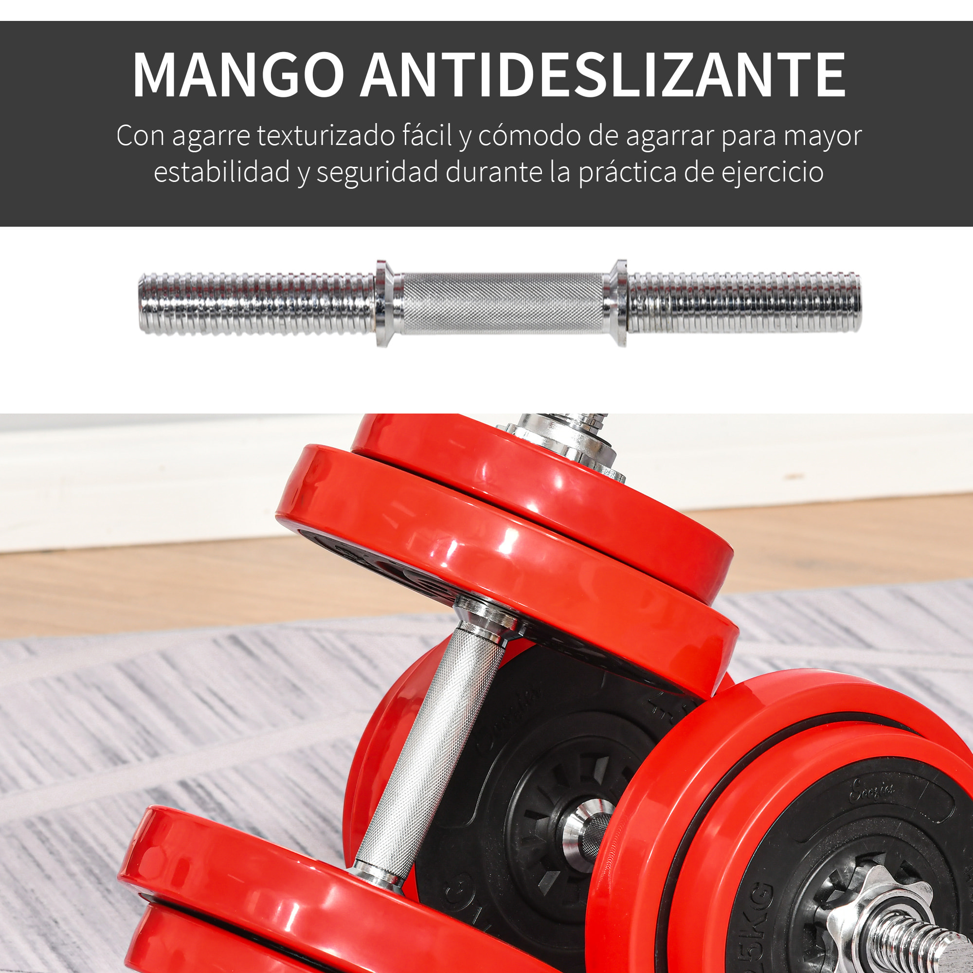 Juego de Mancuernas 20 kg Ajustables 2 en 1 con 8 Discos Barras Biela Ajustable