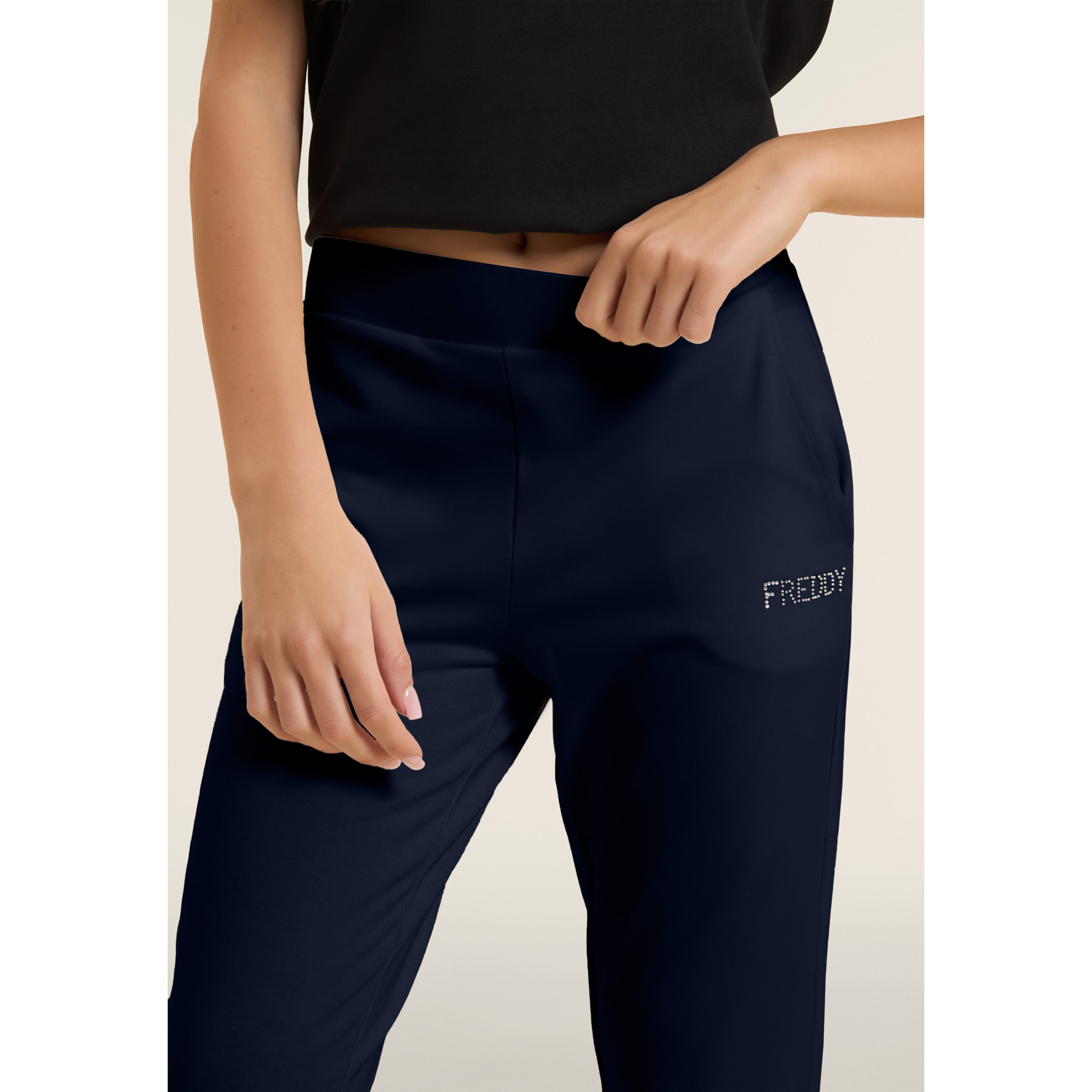 Pantaloni Sportivi Cropped con risvolto e strass FREDDY