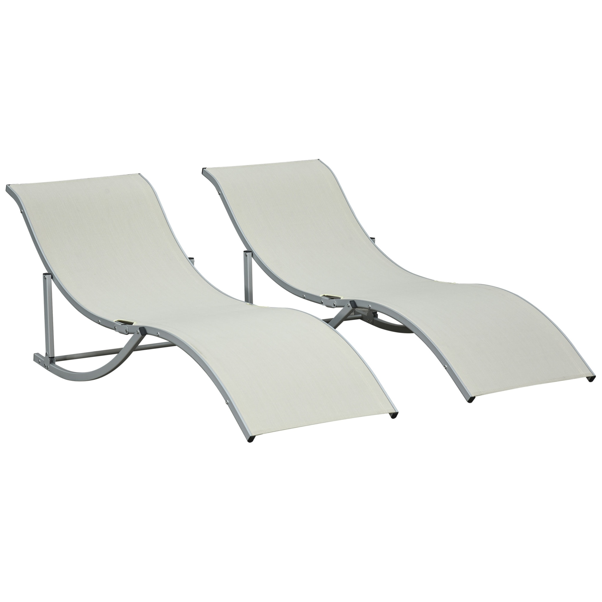 2 Tumbonas Plegables en Forma de S Aluminio Textilene para Piscina Terraza Beige