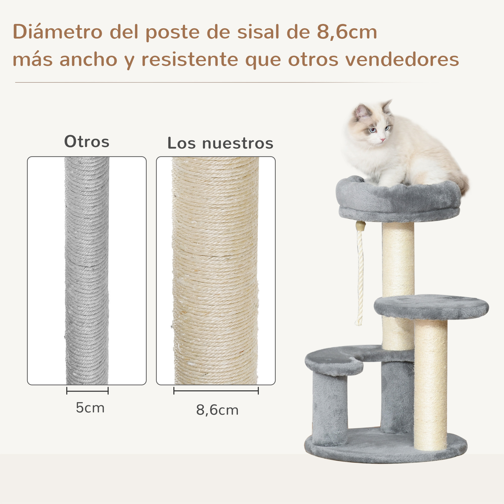árbol Rascador para Gatos de Felpa y Sisal ÃÂ¤40x65cm Gris