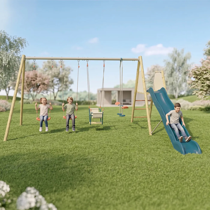 Balançoire avec toboggan, face à face et nacelle - Techwood Harmonie MARCY - Aléo by Trigano