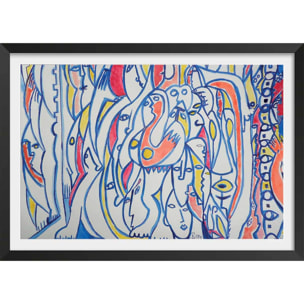 Affiche reproduction abstraite ""défilé"" Affiche + cadre en bois - Noir