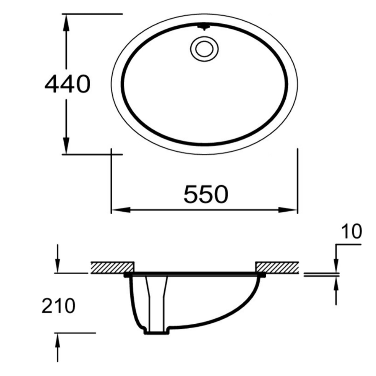 Vasque à encastrer par le dessous 55 cm Caxton