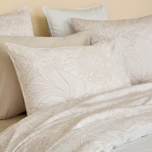 Housse de couette satin de coton imprimé blanc beige Flower power white