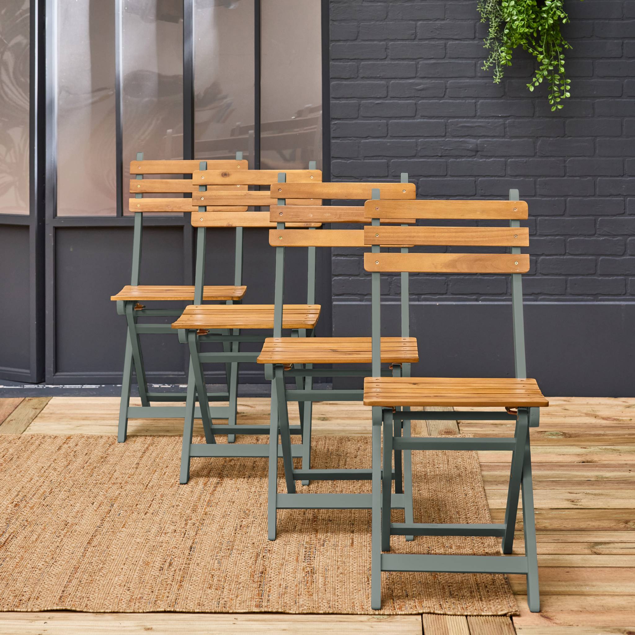 Lot de 4 chaises de jardin CALENA pliables acacia kaki. 40 x 52 x 85 cm