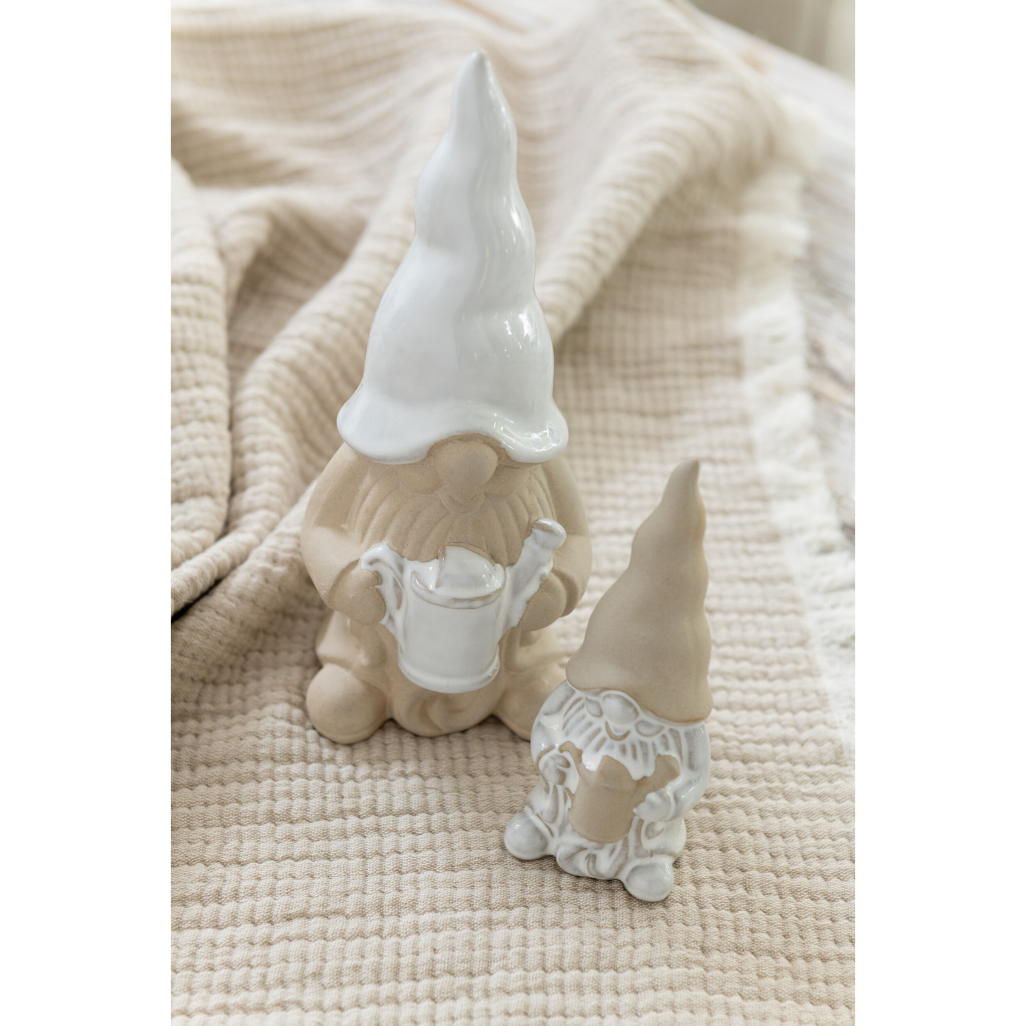 J-Line décoration Lutin Arrosoir - porcelaine - blanc/beige - small - 2 pièces