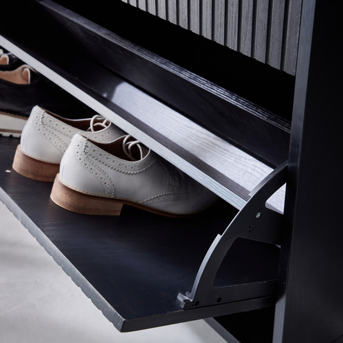 Meuble à chaussures décor bois rainuré 3 abattants BAZALT