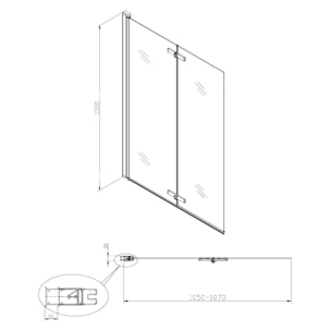 150x105 cm SK Pare-baignoire en verre 2 volets pliants, orientation gauche et droite, chrome (SATVZSKNEW105)