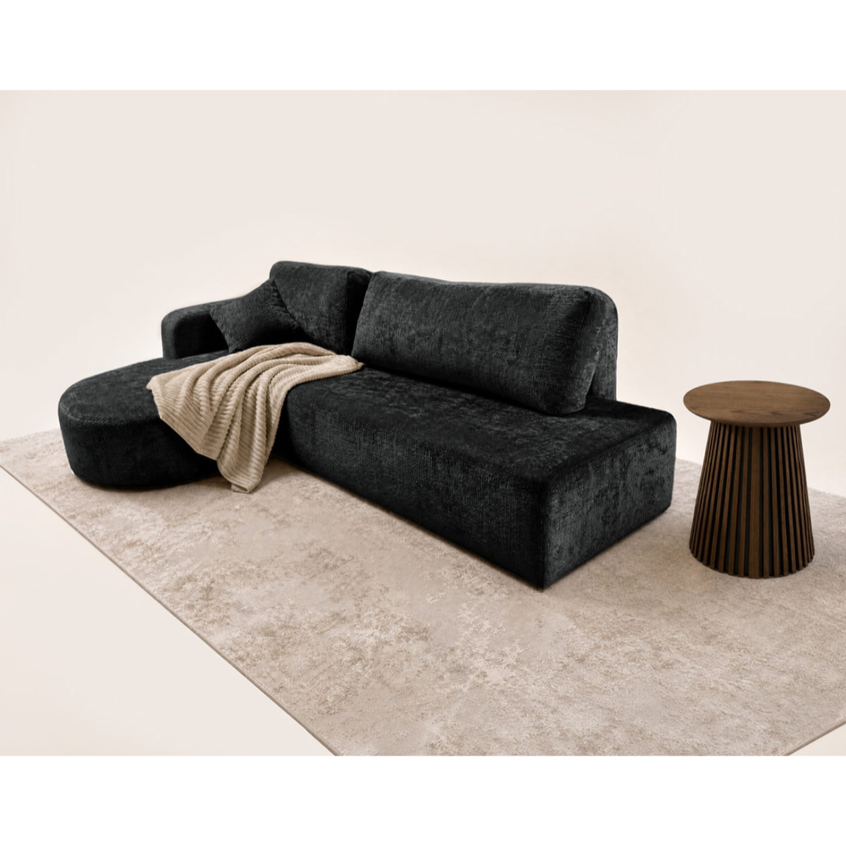 Miro - Canapé d'angle gauche 4 places convertible avec coffre en velours texturé - Gris Anthracite