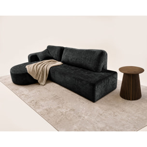 Miro - Canapé d'angle gauche 4 places convertible avec coffre en velours texturé - Gris Anthracite