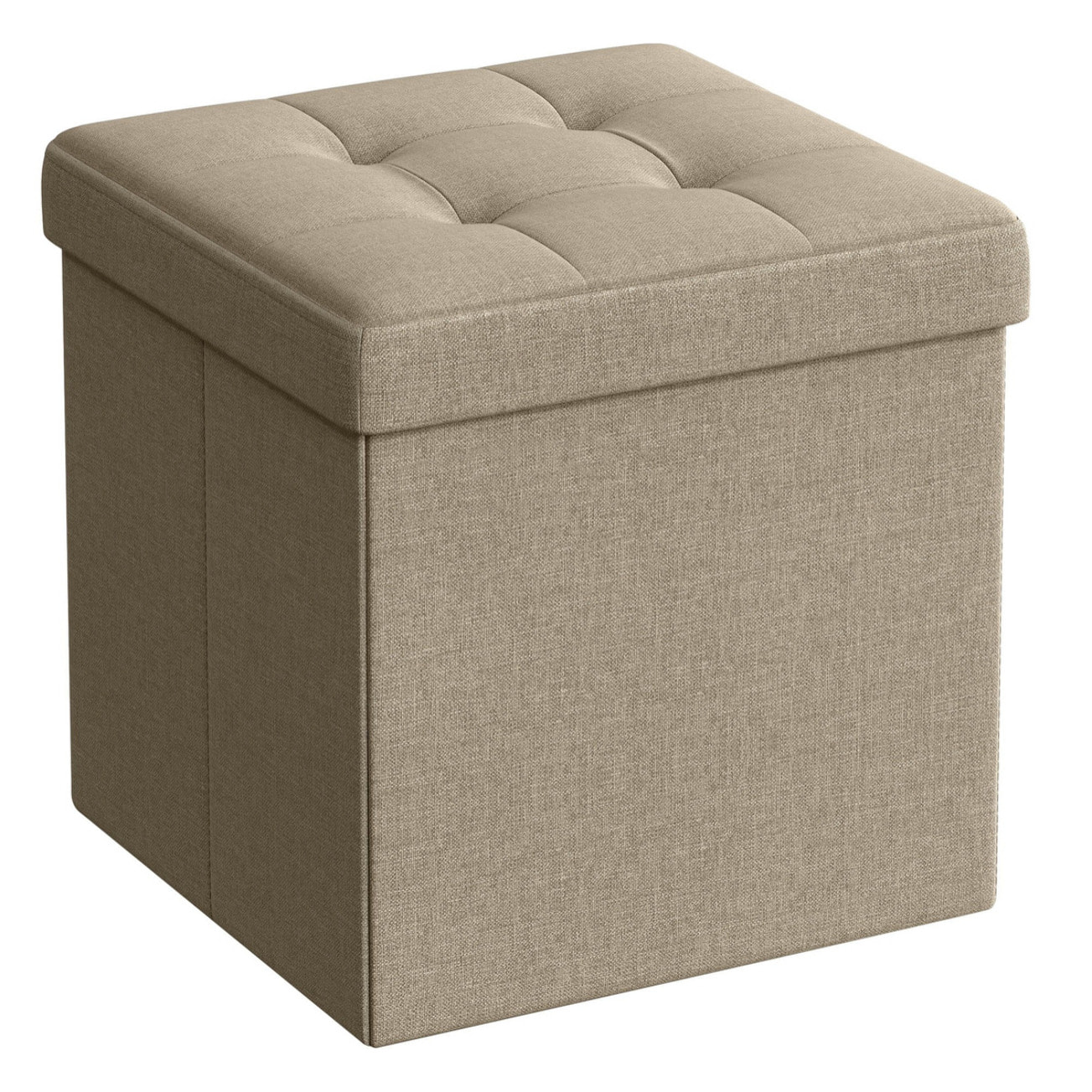 Pouf contenitore pieghevole color cammello effetto lino