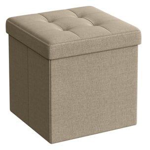 Pouf contenitore pieghevole color cammello effetto lino