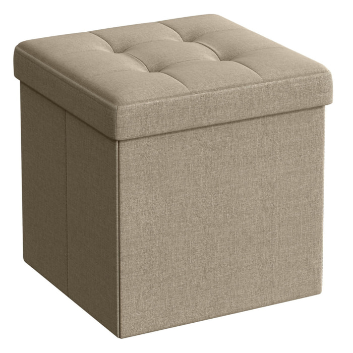 Pouf contenitore pieghevole color cammello effetto lino