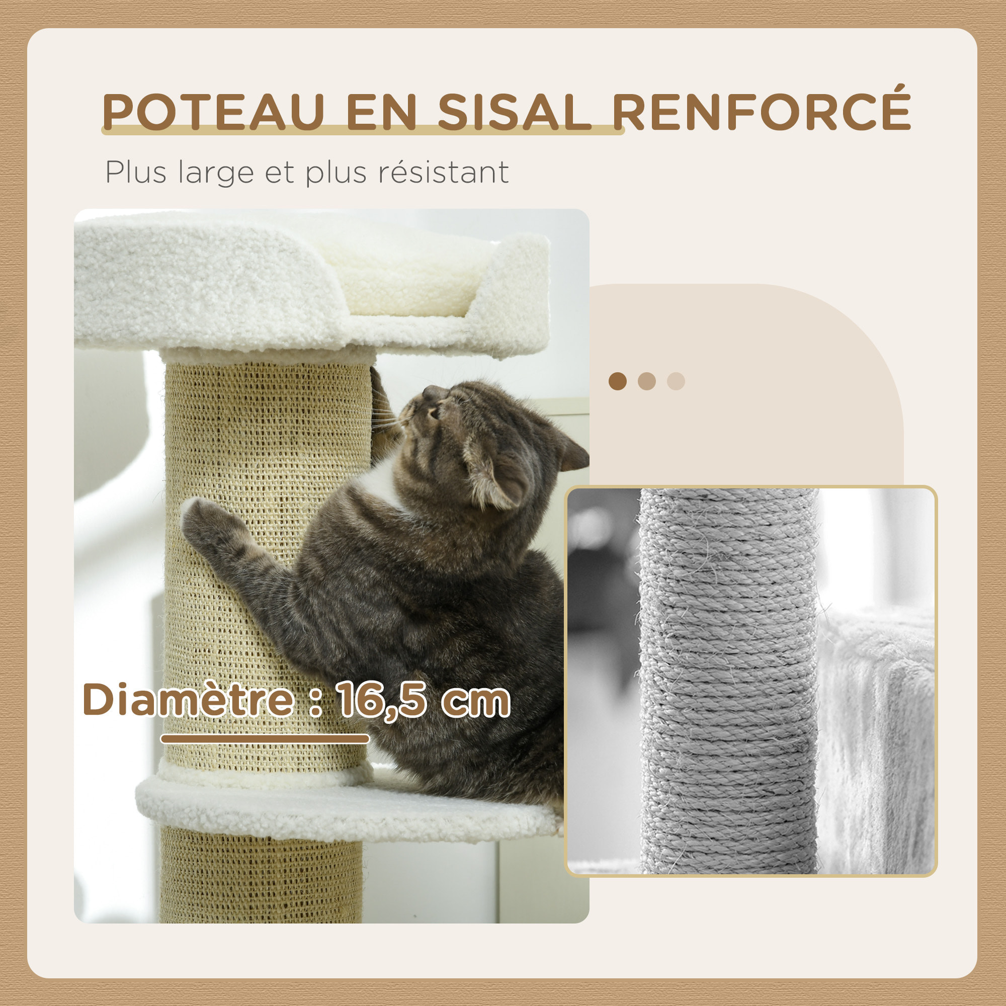 Arbre à chat avec griffoir centre d'activités 2 plateformes coussin crème