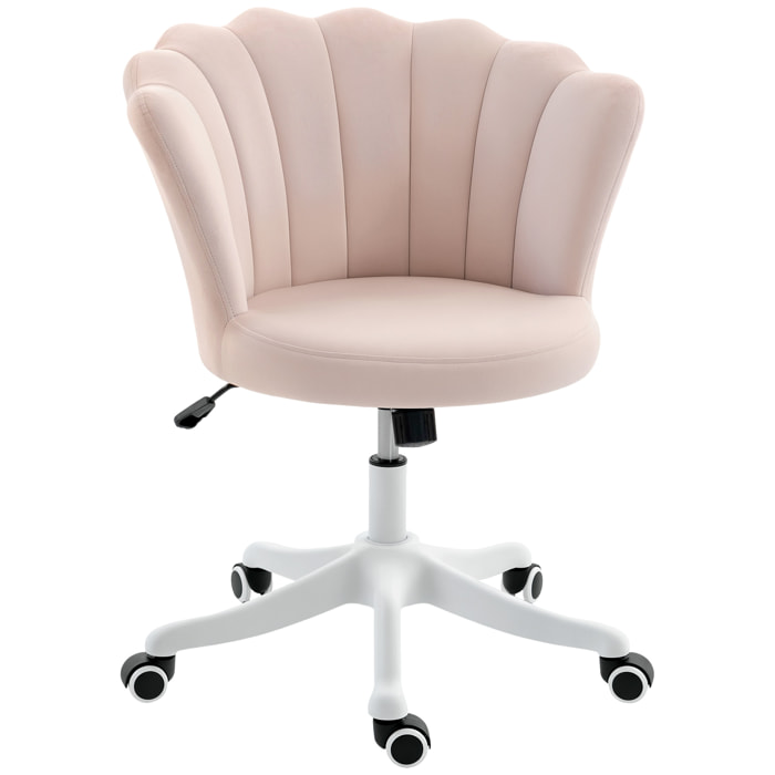 Chaise bureau velours design coquillage blanc rose poudré