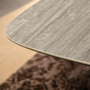 TAVOLO FISSO PRISMA TRAVERTINO - GRIGIO CARBONE, BOTTE BORDO INCLINATO, GRES TRAVERTINO SILVER