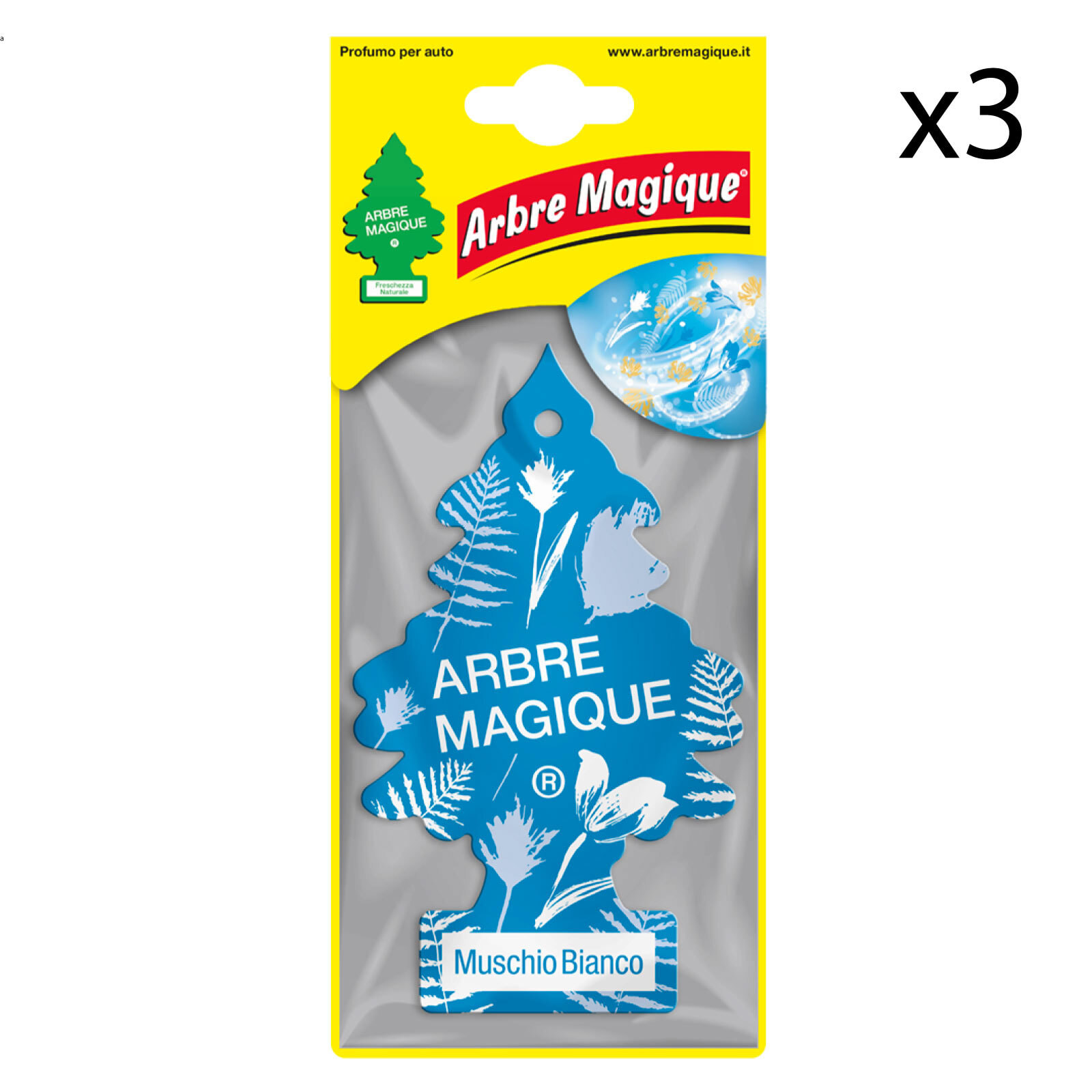 3x Arbre Magique Profumatore Solido per Auto Fragranza Muschio Bianco a Lunga Durata