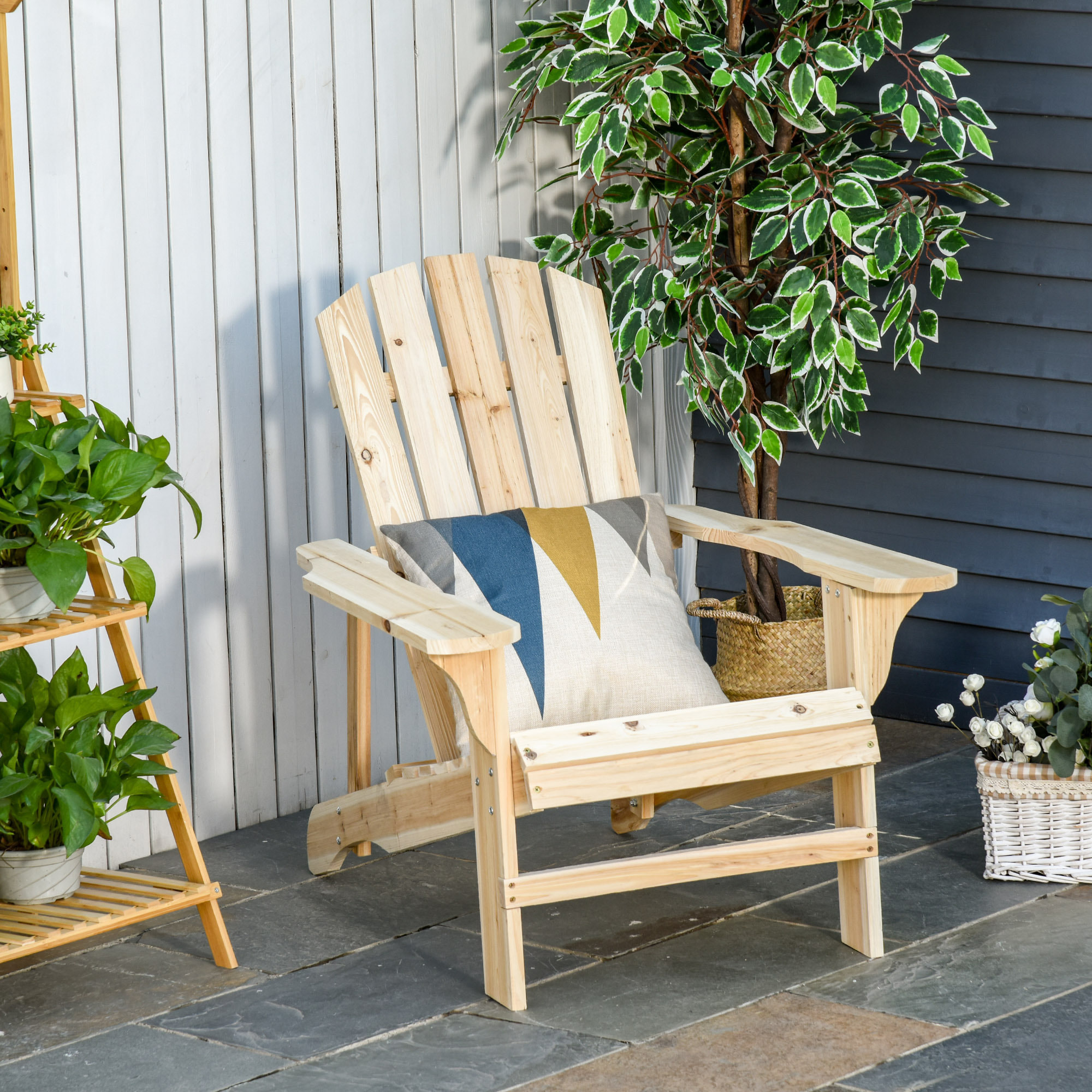 Silla Adirondack de Madera Silla de Jardín con Asiento Extra Ancho Carga 150 kg para Patio Terraza Balcón 78x89x88 cm Natural