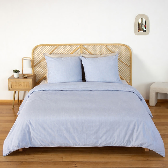 Parure de lit microfibre rayures bleu LANNA
