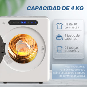 Secadora de Evacuación 3 KG Secadora de Ropa 1000W Función Antiarrugas Función Esterilizar Temporizador Pantalla LED Táctil Tambor Inox Blanco