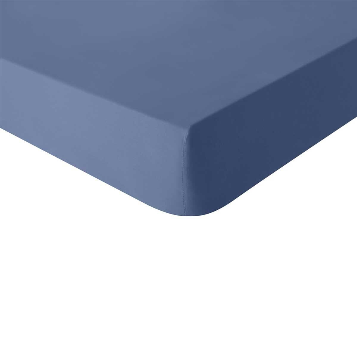 Drap housse uni en coton, Made in France, TOUT DOUX , Bleu Denim