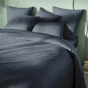 Housse de couette satin de coton motif jacquard bleu Vibrato bleu nuit