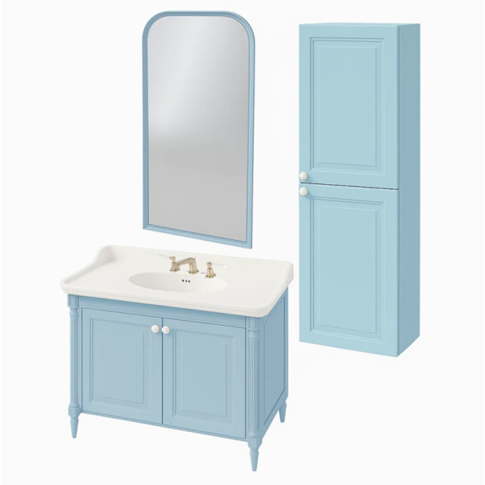 Pack meuble vasque 3 trous Cléo 1889 bleu velours + colonne droite + miroir + mélangeur poignés or