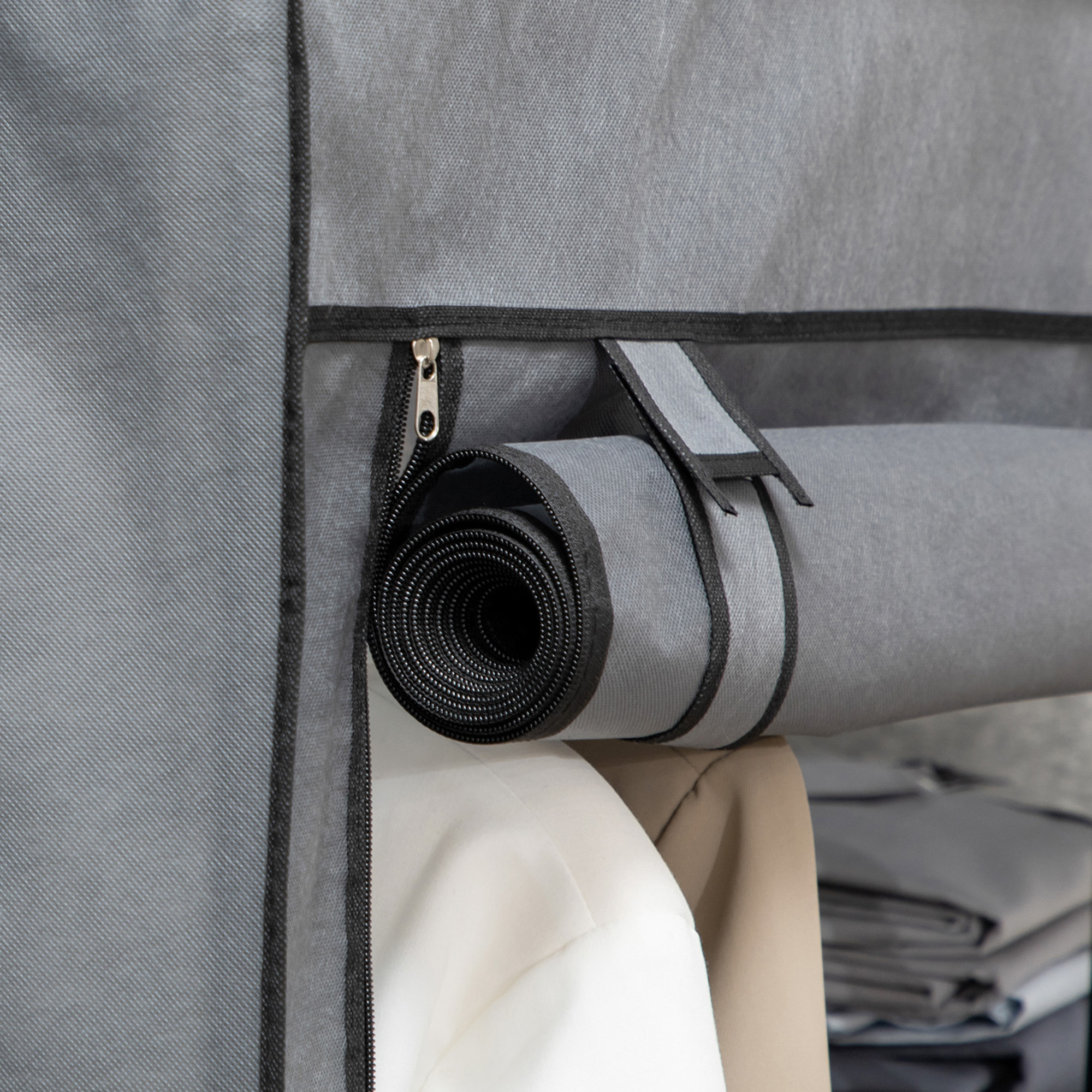 Armario de Tela Plegable, Armario Portátil con Barra para Colgar, 6 Estantes, Marco de Acero, para Dormitorio, Vestidor, 103x43x162,5 cm, Gris Oscuro