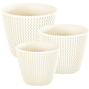 Pack 3 macetas redondas efecto rattan (5/11,5/28,2 litros), modelo Splofy  blanco roto