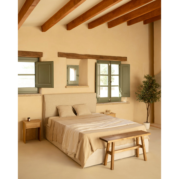 Lit coffre déhoussable en lin beige pour les sommiers en différentes tailles