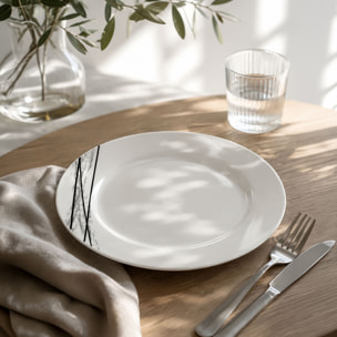 Lot de 6 assiettes plates porcelaine blanche à rayures noires 27cm CARBONE