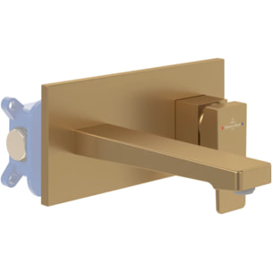 Mitigeur lavabo mural Architectura Square avec vidage Push Open Brushed Gold + corps encastré