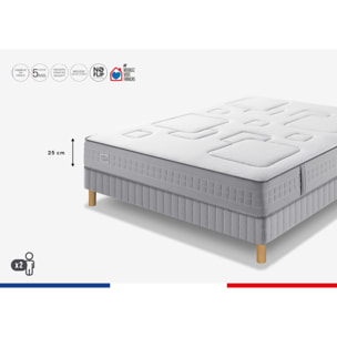 Ensemble EQUILIBRE matelas H25 ressort ensachés, ferme, sommier
