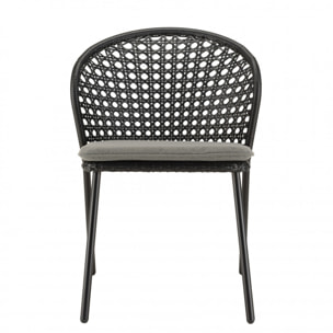 MALO - SALON DE JARDIN 4 PERS. - 1 Table ronde 120x120cm et 4 chaises noires et grises