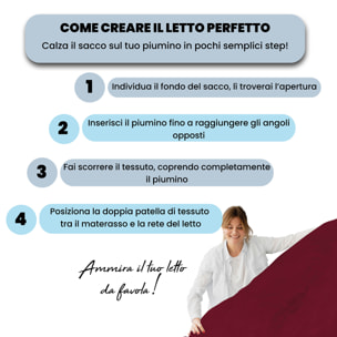 PARURE COPRIPIUMINO NATURAL COLOR, 100% Cotone, Made in Italy - BORDEAUX/PANNA