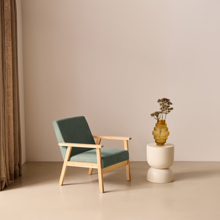 Fauteuil scandinave bois de peuplier, d'hévéa et velours côtelé ISAK