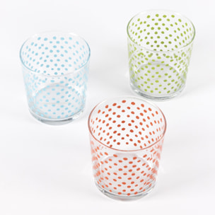 Juego de 3 vasos de agua 0,345l vidrio puntos azul/verde/rojo sabor Casa Samantha