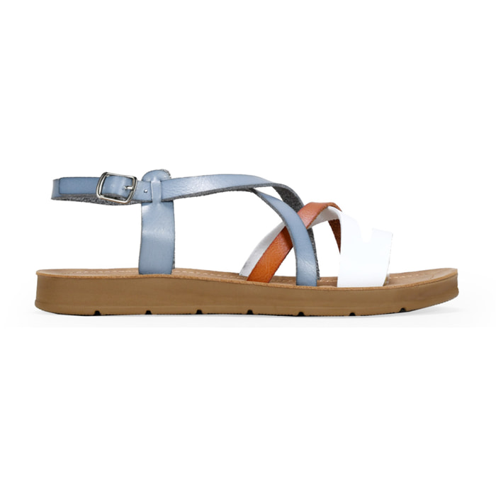 Sandalias planas azules con hebilla