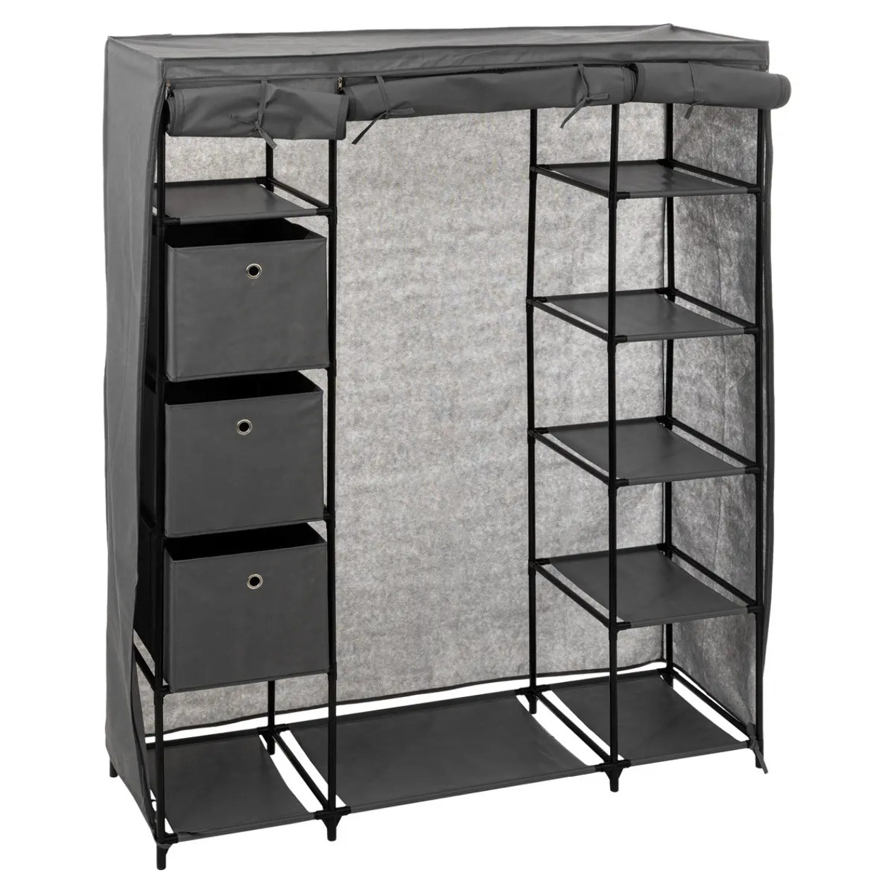 Armoire penderie 3 boîtes tissu gris anthracite