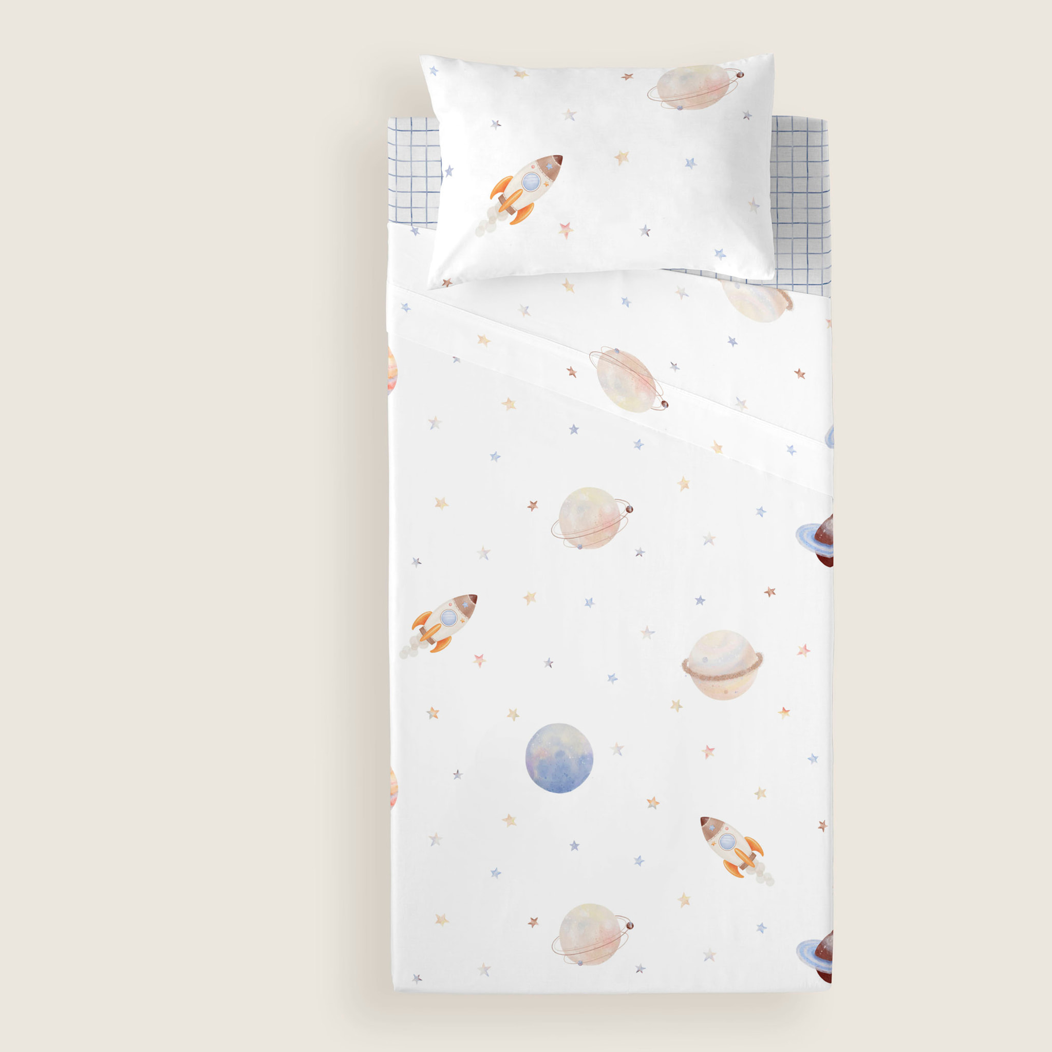 Cool Kids - Juego de Sábanas Estampadas - Infantil - Incluye 1 Funda de Almohada + 1 Sábana Bajera - 100% Algodón - Astro