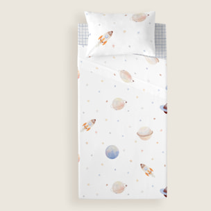 Cool Kids - Juego de Sábanas Estampadas - Infantil - Incluye 1 Funda de Almohada + 1 Sábana Bajera - 100% Algodón - Astro