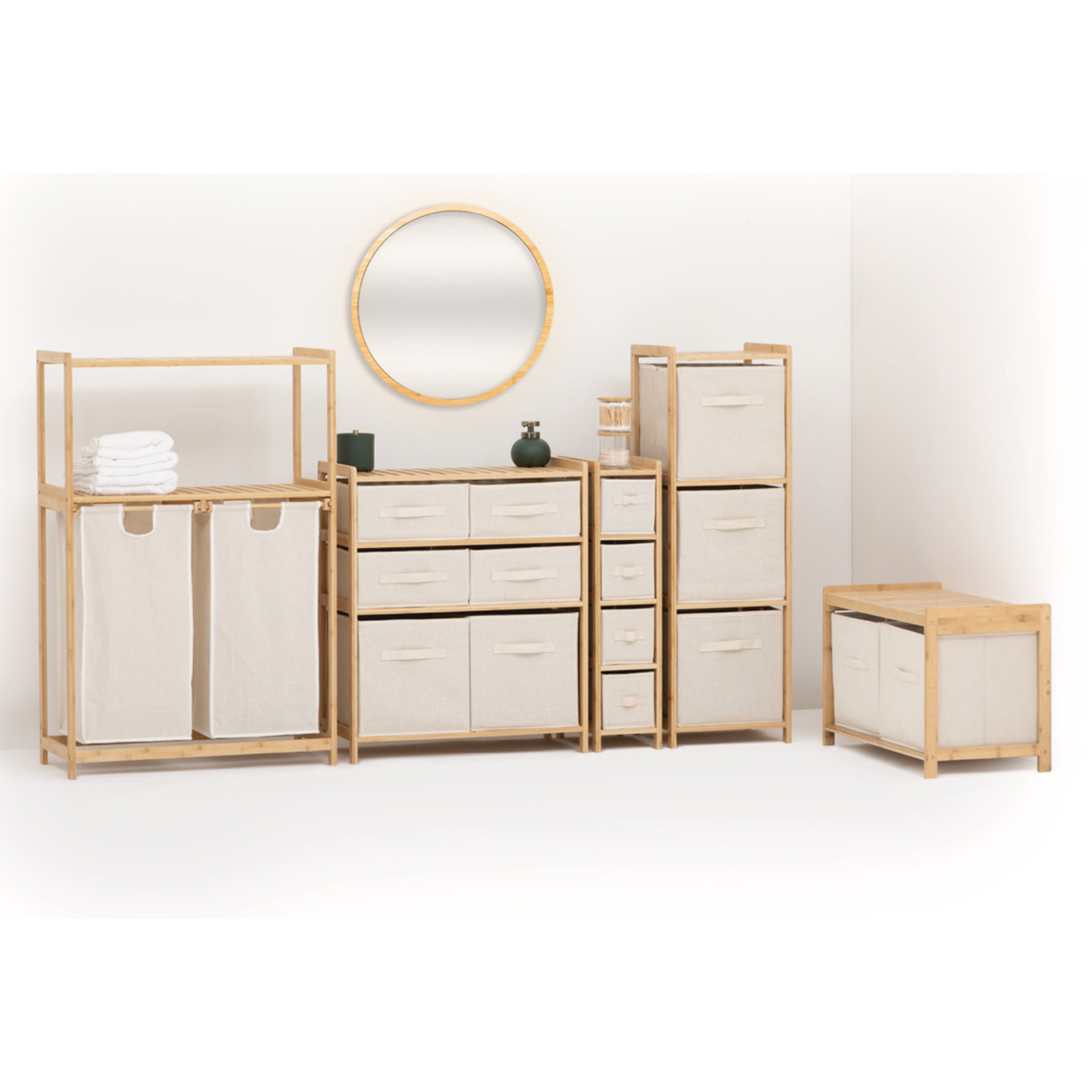 Banc de rangement "Tidy Box" avec 2 paniers en bambou marron 66,8x35cm