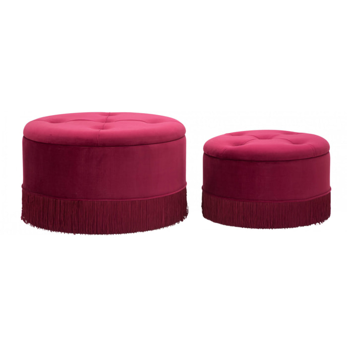 Pouf contenitori, Legno Di Pino e Legno Di Playwood e Spugna E Poliestere, Colore Bordeaux, Misure: 71 x 71 x 41 cm