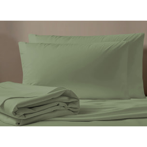 Completo Lenzuola No Stiro In Tinta Unita Con Angolo H.27 cm Colore Salvia