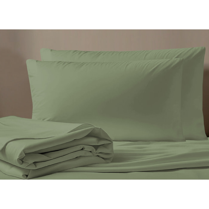 Completo Lenzuola No Stiro In Tinta Unita Con Angolo H.27 cm Colore Salvia