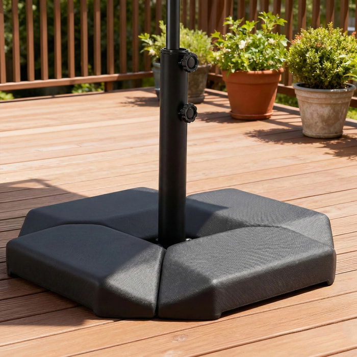 Base para Sombrilla de 4 Piezas, para Cantilever y de Doble Cara, Soporte para Parasol de HDPE Rellenable con Agua 77 kg o Arena 100 kg, para Jardín, Patio, Terraza, Negro