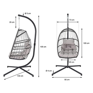 Poltrona sospesa in rattan sintetico e metallo - GRIGIO