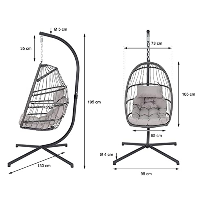 Poltrona sospesa in rattan sintetico e metallo - GRIGIO