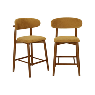 Tabouret de bar bois d'hévéa noyer et tissu chenille (lot de 2)  PAOLA